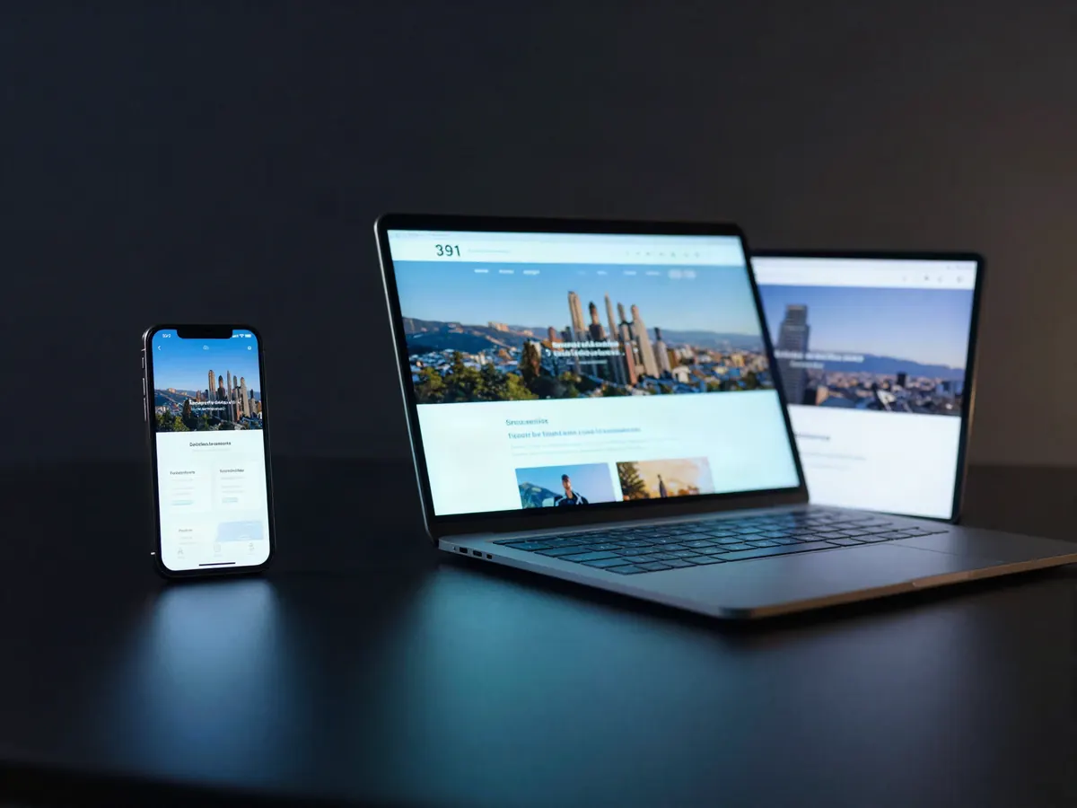A phone and laptop showing the same small business website